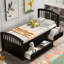 Lit simple en pin massif avec tiroirs, ton, base de matelas à 10 lattes, apte à