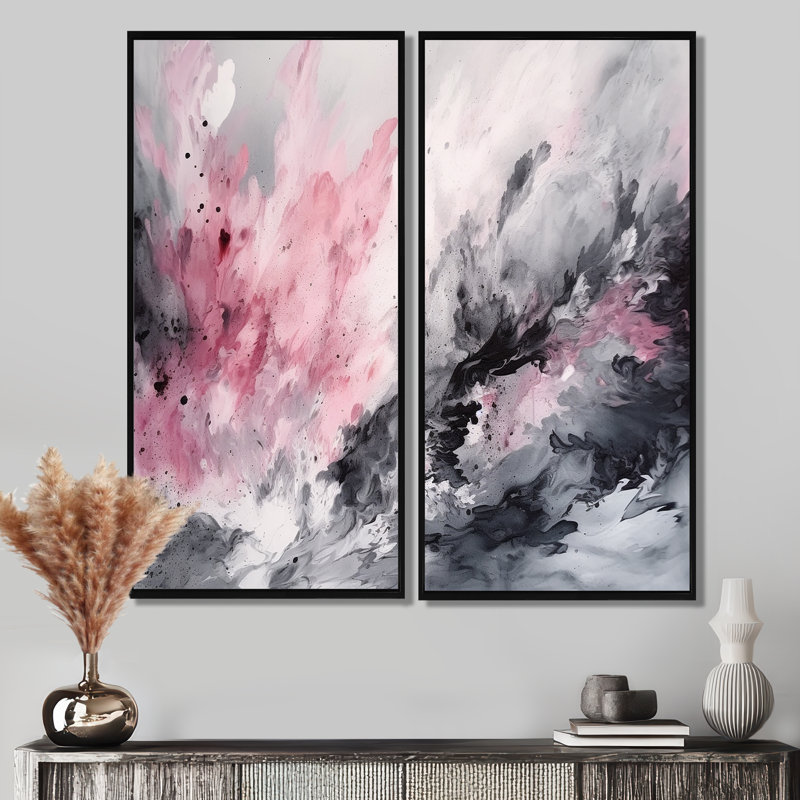 «Evolving In Pink Grey», art mural rose, H 32 po x l 32 po, Noir, Impression encadrée flottante