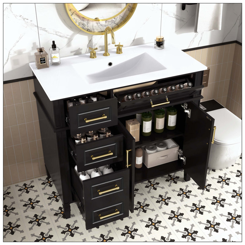 Lavabo de salle de bain à une cuve en céramique, Noir