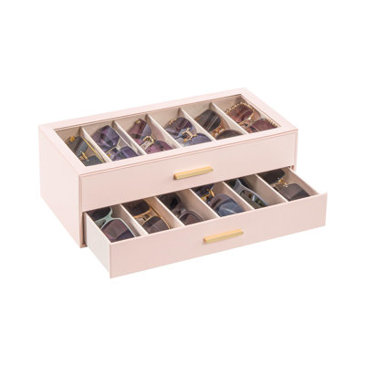 Sunglasses Storage Box with Clear Top Lid, 12 Slots 2-Layer Jewelry  Eyewear Eyeglass Watch Organizer Display Holder Case, Gift for Women