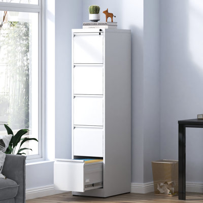 Quintana 5 Drawer Metal Vertical File Cabinet, Lockable For Office/Home, Steel, Easy Access Drawers, Tilt, White Finish Cabinet Full Extension,
