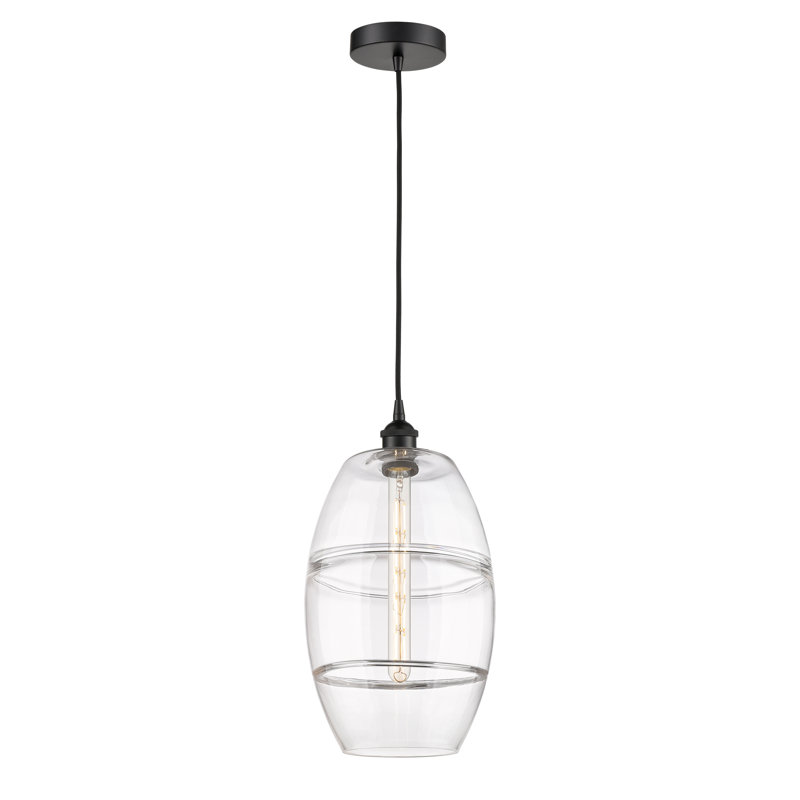 Mini-luminaire suspendu 1 lumière Edison Bettylou-616-G557, H 18,5 po x l 10 po x P 10 po, Transparent, Noir mat