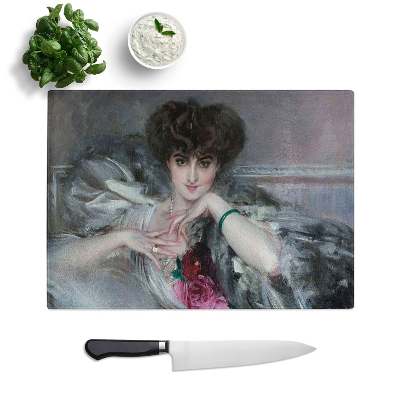 Portrait of Woman with Roses by Giovanni Boldini Chopping Board, 0.4cm H x 20cm W x 28.5cm L