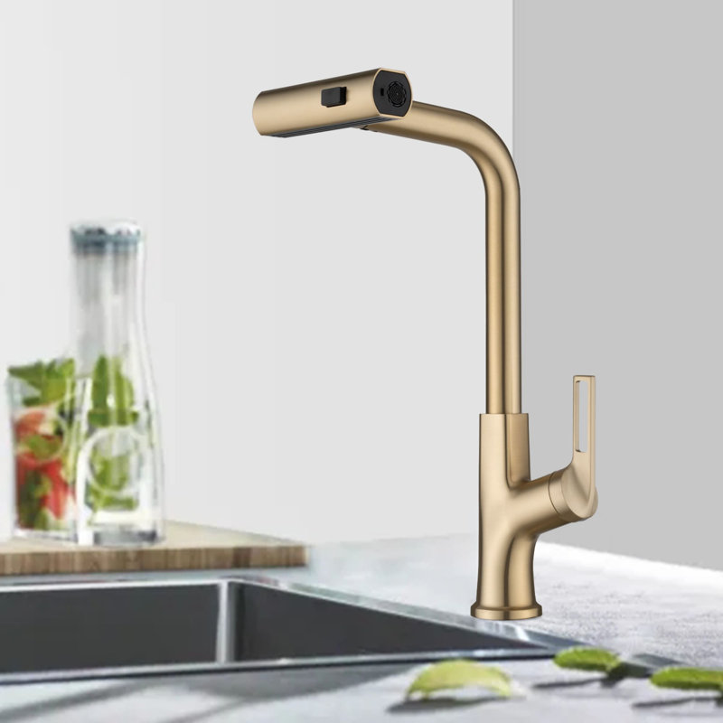 Robinet de cuisine à un trou avec pulvérisateur rétractable Robinets d'évier de cuisine à poignée simple Robinets de lavabo en alliage de zinc avec bec pivotant