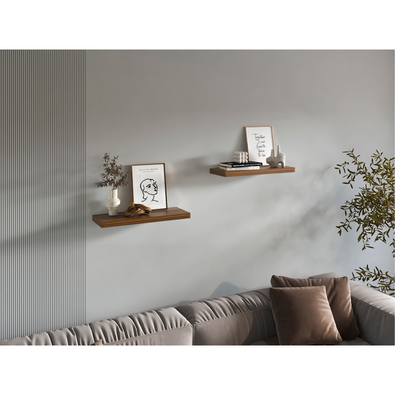 Floating Shelves, Walnut, 2 Shelves, 1.50" H