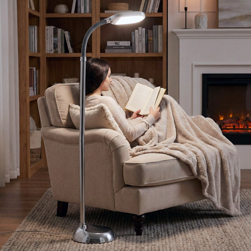 Sunlight Task Floor Lamp - Full Spectrum Natural Sunlight Lamp with Bendable Neck, Polished Chrome, 62.5"