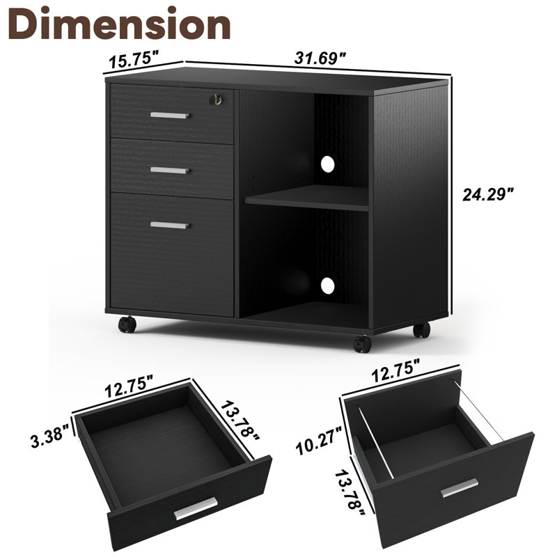 Mikhaila 3 Drawer Storage Drawer, Black