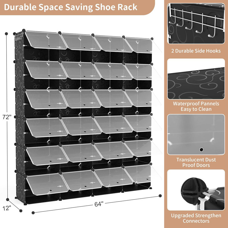 Armoire de rangement à chaussures à 12 niveaux avec portes, très grand range-chaussures en plastique pour 96 paires, range-chaussures portatif pour garde-robe, vestibule, chambre à coucher
