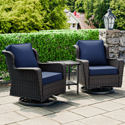 3-piece Patio Rattan Swivel Chair Set