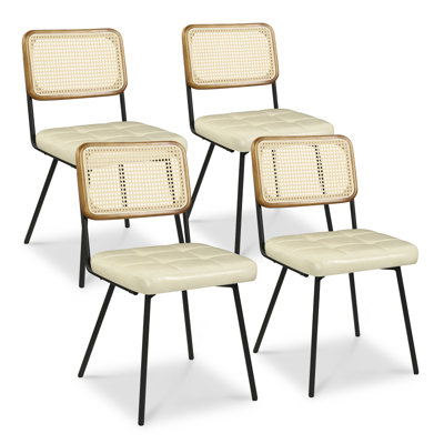 Bowens Tufted Faux Leather Upholstered Dining Side Chair with Ratten Back