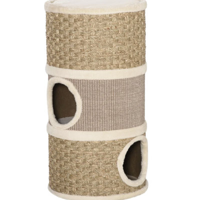 Cat With Two Connected Spaces, Soft Lining, Scratching Pads For Claw Maintenance, Particleboard Structure, 27.5" Height, Under 9 Lbs Cats Indoor Tower Middle Open Hole, Sharpening, Base, Khaki And