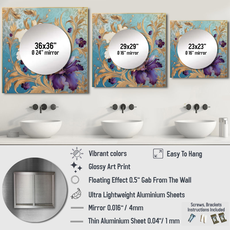 Lorreen - Décoration murale miroir Wildflowers, 23 po x 23 po