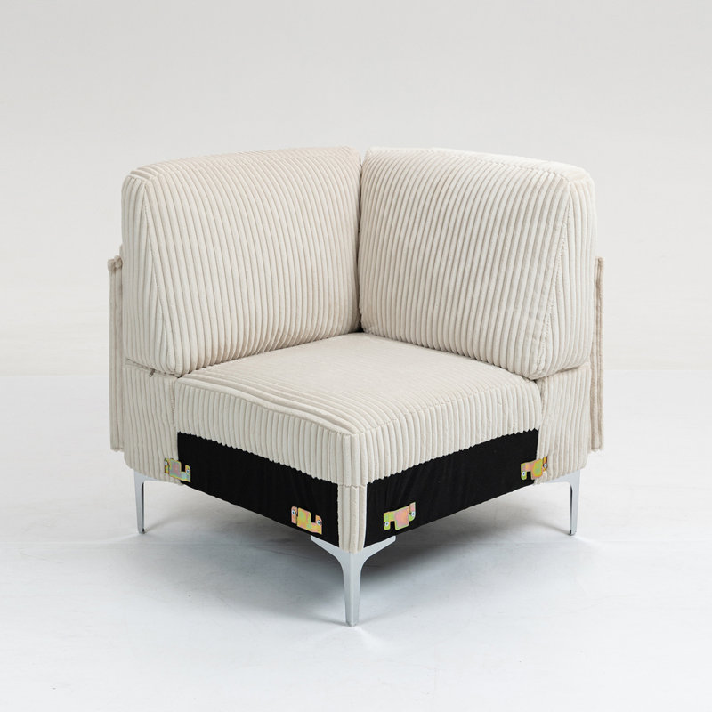 1 fauteuil d'angle modulaire, siège d'angle pour canapé, module d'assise central, coussin en L en velours côtelé beige, convient aux canapés de salon