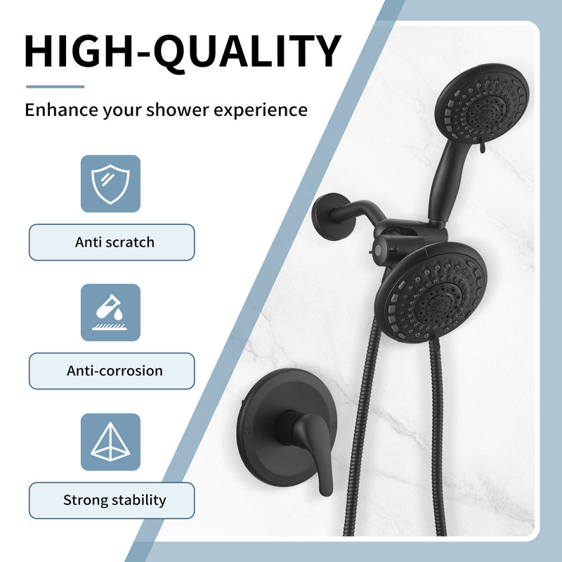 Single-Handle 6-Spray Dual Shower Faucet Set Trim Kit 1.8 GPM With Valve And Filtered Handheld Shower Head, Matte Black