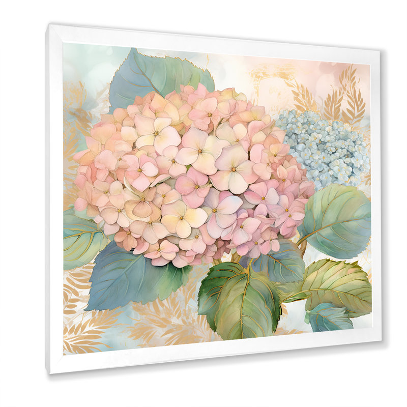 Rétro bouquet d'hortensias rétro pastel I sur toile, Cadre simple blanc, H 30 po x l 30 po