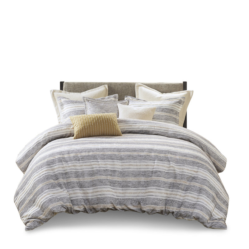 Oasis Oversized Chenille Jacquard Striped Comforter Set With Euro Shams And Throw Pillows