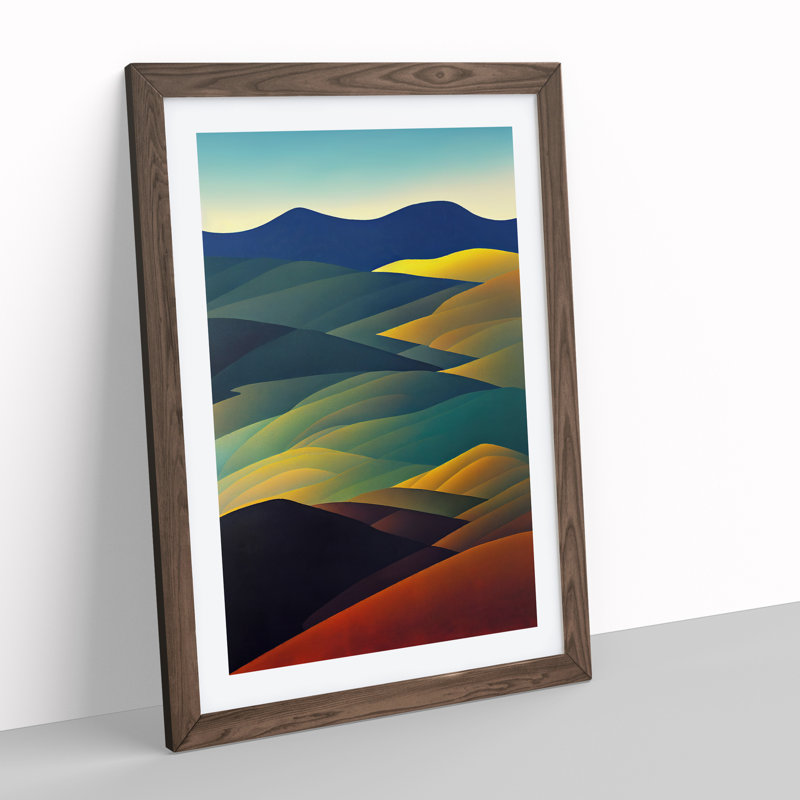 Abstract Meadow Landscape No.2 - Wall Art, 66cm H x 48cm W, Walnut Framed Paper, White
