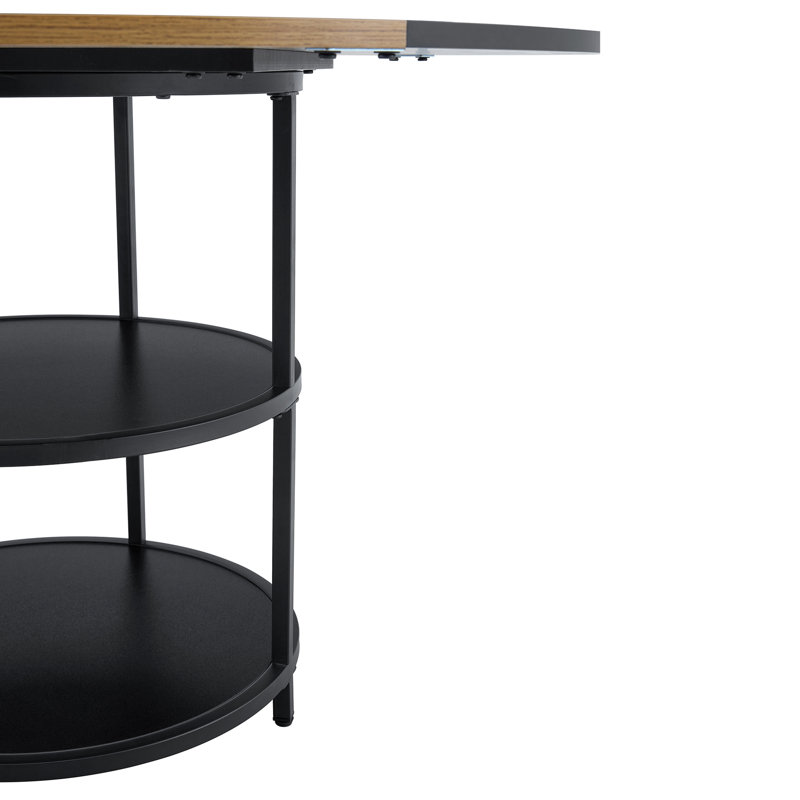 Table de salle à manger de 47,3 pouces de diamètre avec rangement double couche et 4 chaises haute résilience, Noir / bois