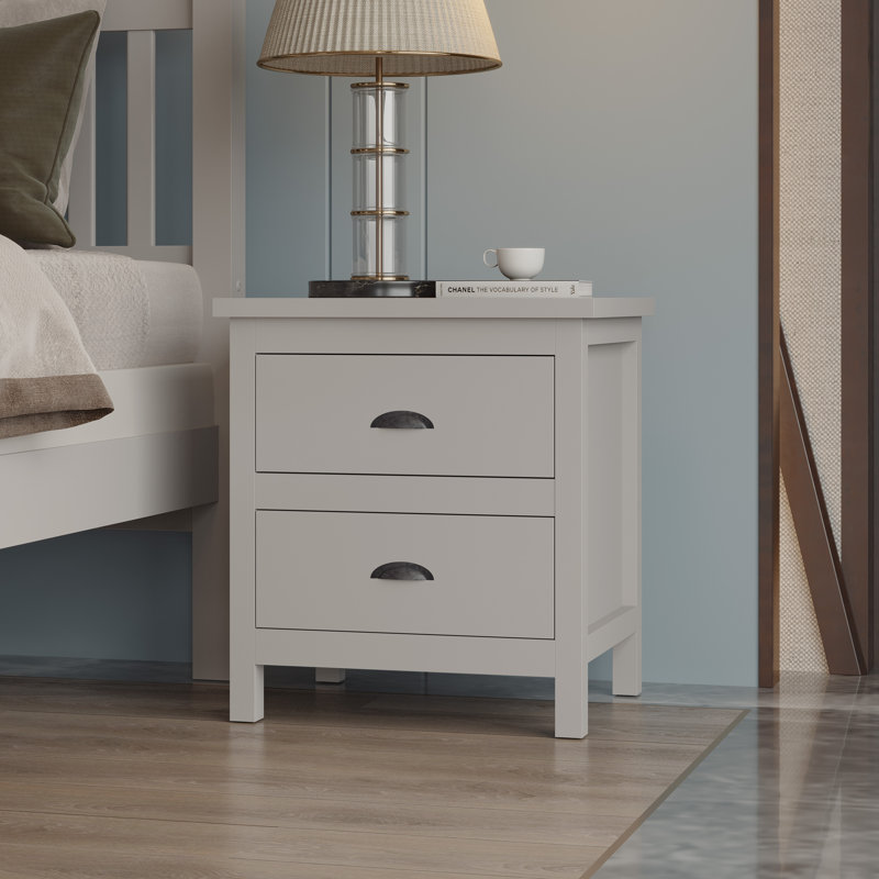Table de chevet en bois massif, table de chevet, table de bout, bureau avec tiroirs pour le salon, la chambre à coucher, gris