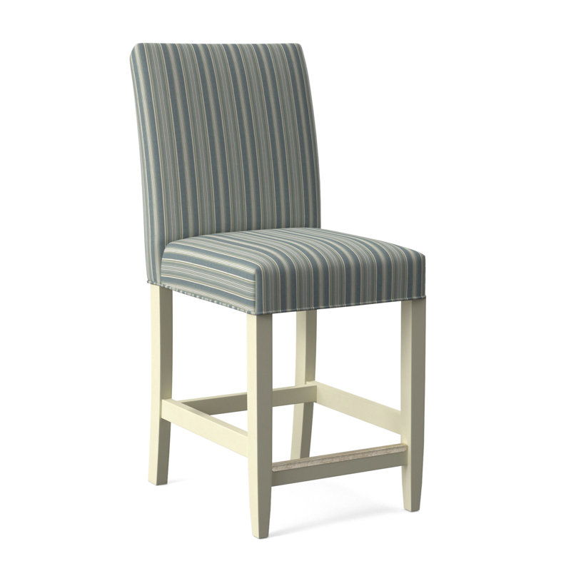 Manhattan Upholstered Stool with Solid Wood Frame, Green and Blue Stripe; 0252-54, Antique Black Finish