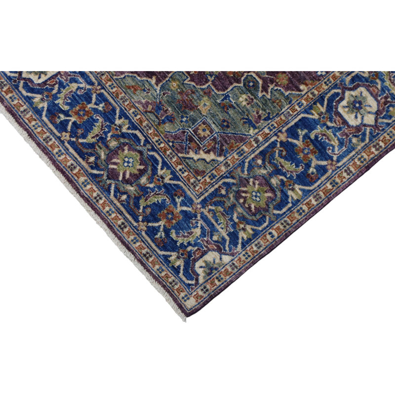 Hand Knotted Wool Area Rug in Purple And Blue