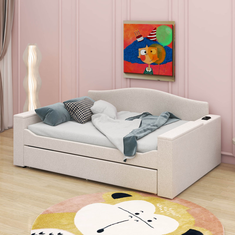 Full Upholstered Daybed With Trundle And Latest Bluetooth Audio System