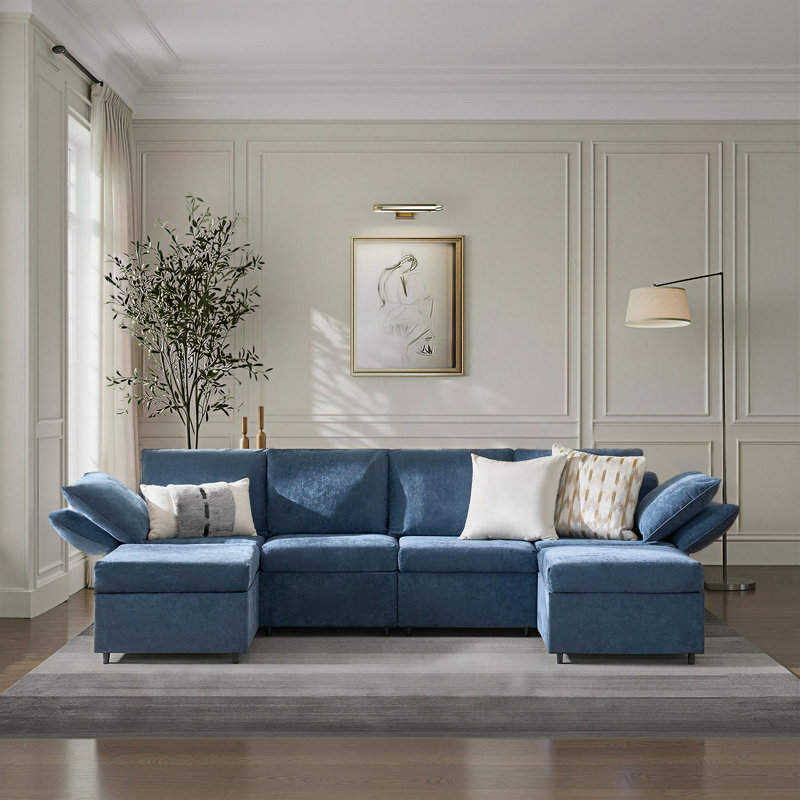 Woodring 6-Piece Upholstered Sectional, Navy