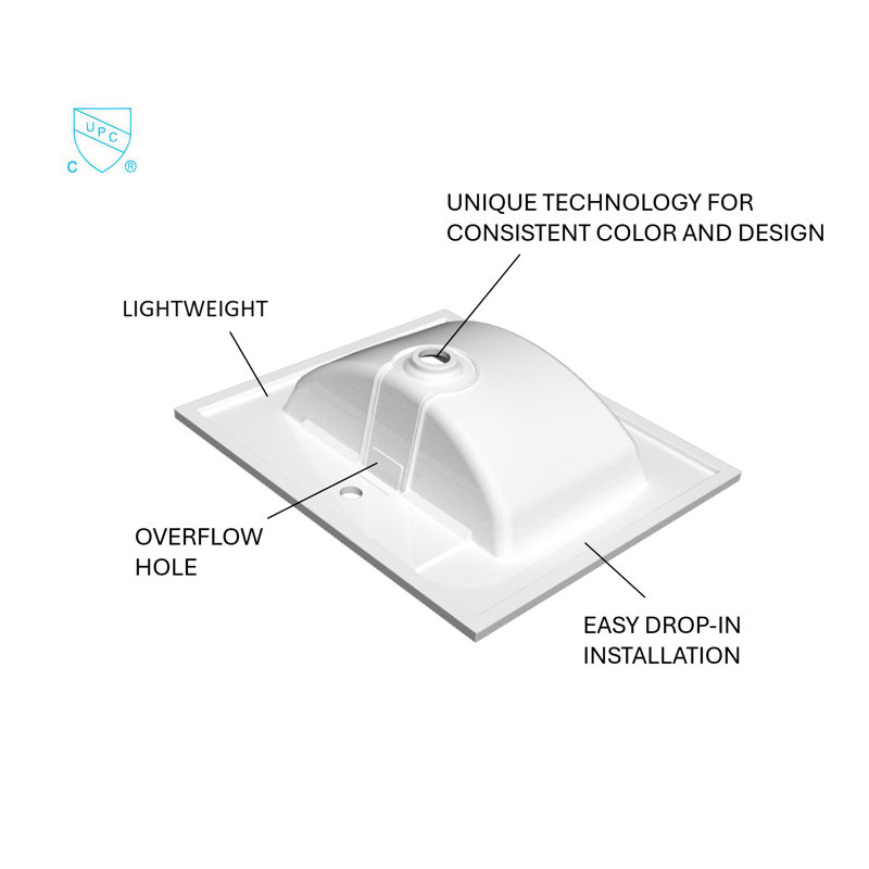 Comptoir de meuble-lavabo en résine 31 po x P 22 po avec trop-plein durable, facile à nettoyer et encastré