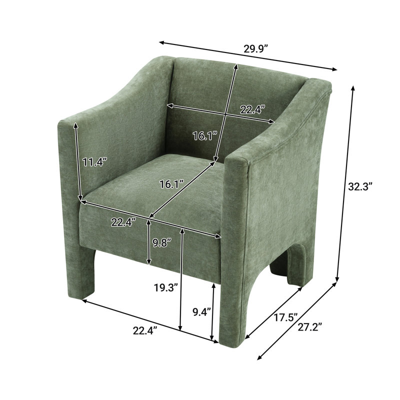 Dewy Barrel Accent Armchair, Green Chenille Upholstery