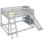 Full Over Full Bunk Bed With Ladder, Slide And Shelves, Grey