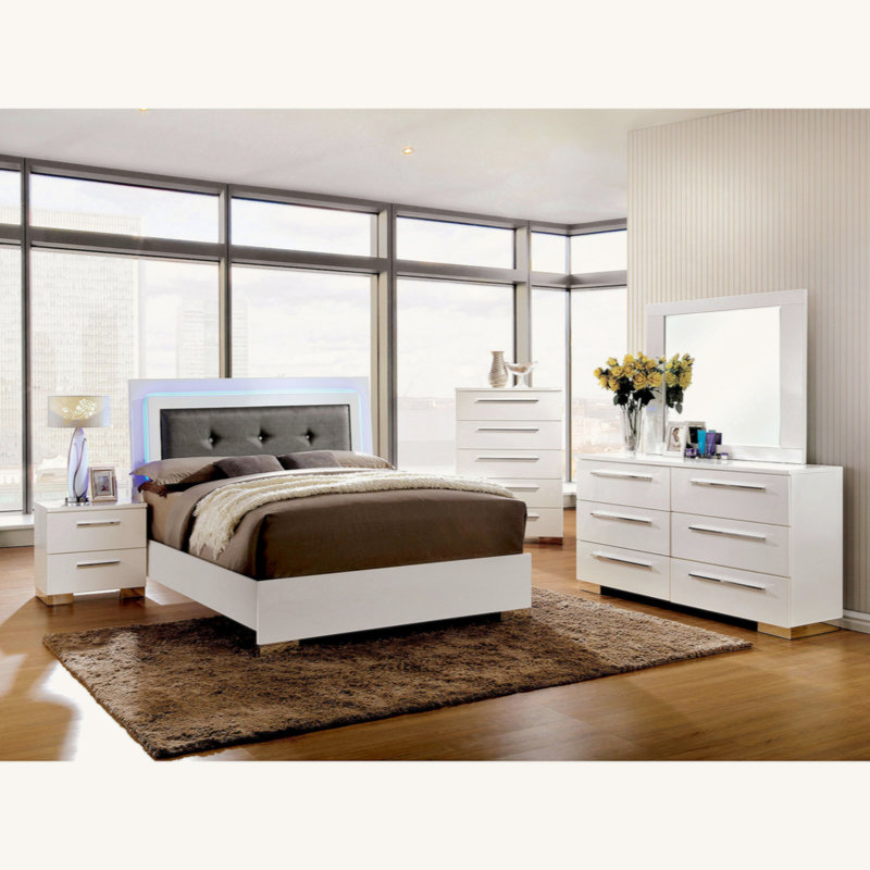 Table de chevet 2 tiroirs en bois, blanc brillant
