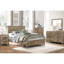 Structure de lit double pleine grandeur au fini pin vieilli, look moderne pour la chambre à coucher, tête de lit et rails inclus, sommier tapissier requis avec esthétique des lignes, rails-30177577