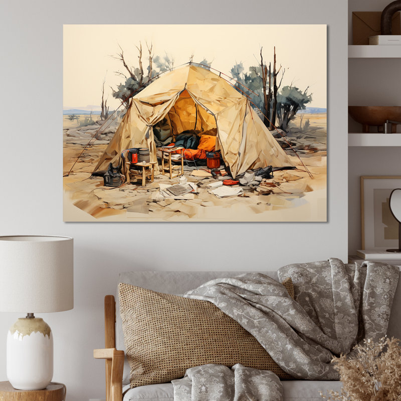 Camping Tent Outdoor Adventure III - Camping Travel Wall Decor, Wrapped Canvas, 16" H x 32" W x 1" D
