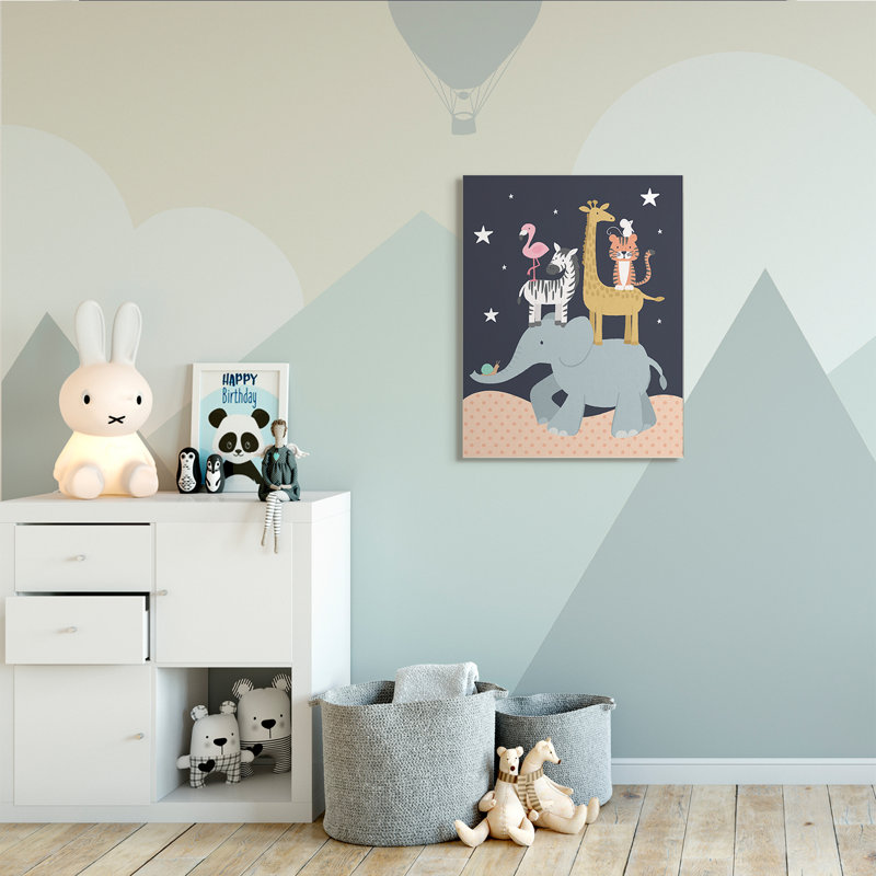Ciel étoilé, safari, animaux, éléphant, girafe, zèbre, H 40 po x l 30 po x P 1,5 po, Toile tendue