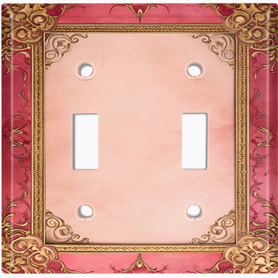 Metal Light Switch Plate Cover; US Standard Size 2 Gang Toggle - Printed Image of Pink Floral Frame