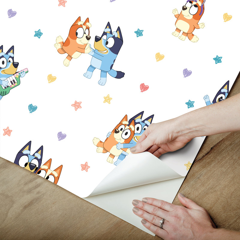 Papier peint adhésif multicolore Bluey and Bingo Hearts