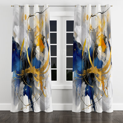 Dark Blue And Gold Strokes XIV - Abstract Blackout Grommet Curtain - 1 Panel