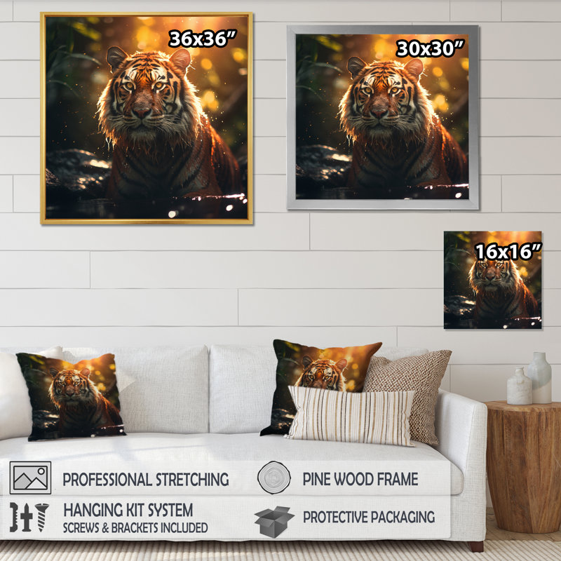 " Double Exposure Tiger Lensflare Silhouette I ", 30" H x 30" W x 1" D, Wrapped Canvas