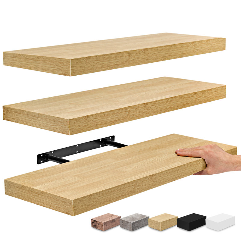 Makalani 3 Piece Solid Wood Floating Shelf, Maple, 1.5" H x 24" W x 9" D, Maple Wood