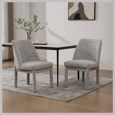 21.46" Wide Modern Minimalist Dining Chair Set Of Two, Chenille Upholstered, Rubberwood Legs, High Curved Backrest, Suitable For Dining Room, Kitchen, Living Room, Bedroom, Apartment, White/Black