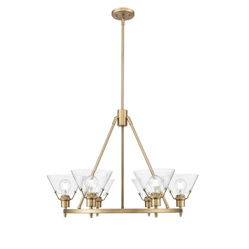 Felda 6 - Light Steel Dimmable Cone Chandelier, Brushed Champagne Bronze, Clear Glass
