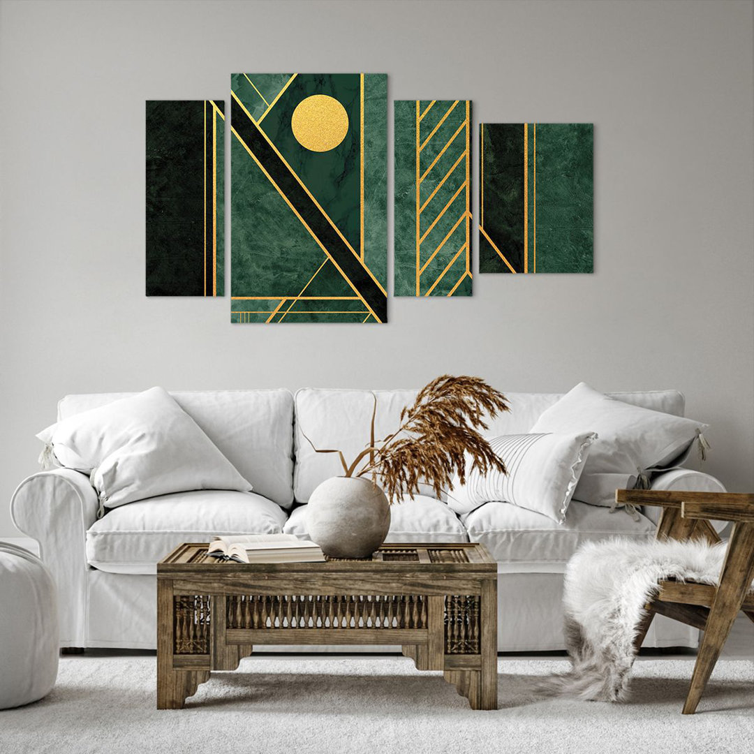 4-tlg. Leinwandbilder-Set Green Piece Geometric