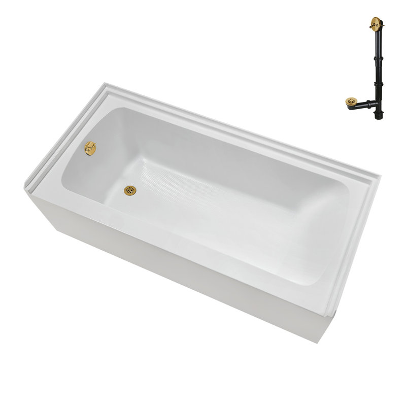 Streamline 60 in. x 30 in. Acrylic Left-Hand Drain Alcove Bathtub in Glossy White With External Drain, Brushed Gold