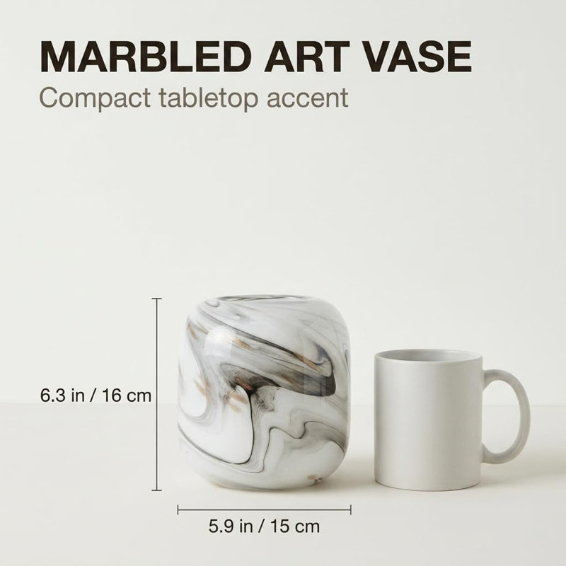 Petit vase en verre à encre cylindrique noir et blanc