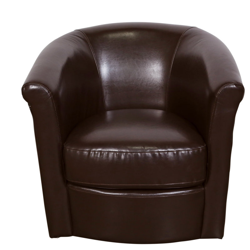 Fauteuil demi-tonneau pivotant de 30 po de largeur, Similicuir brun espresso