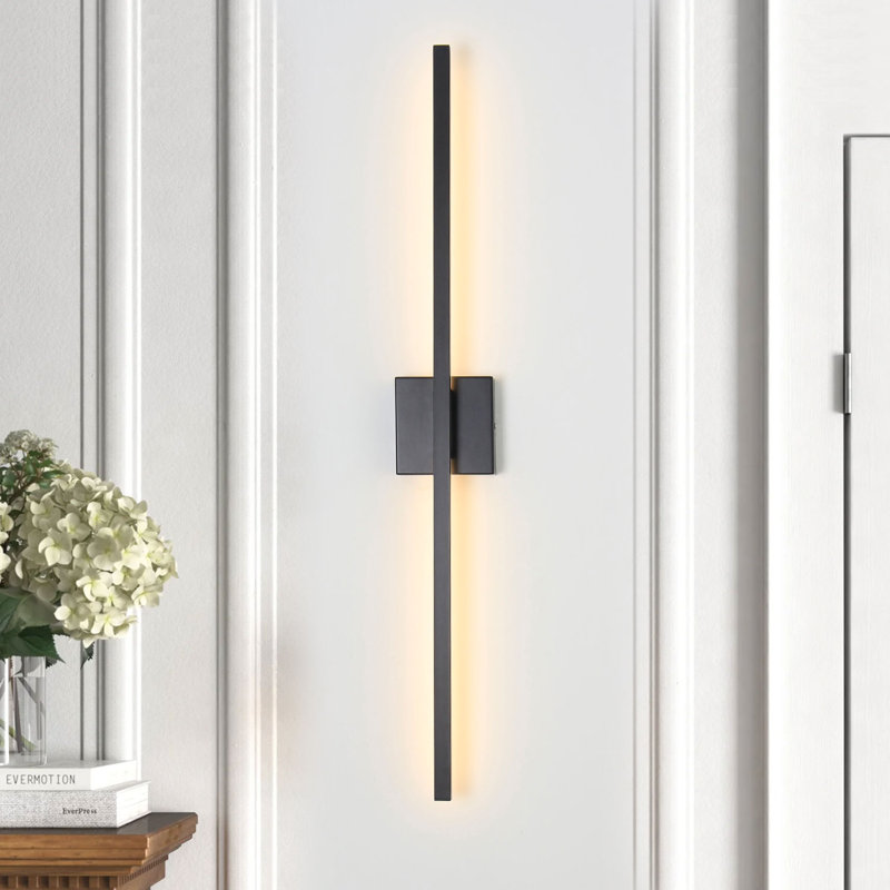 Haamed LED Flush Mounted Sconce Hardwired, 35.6" H x 4.7" W x 2.9" D, Matte Black