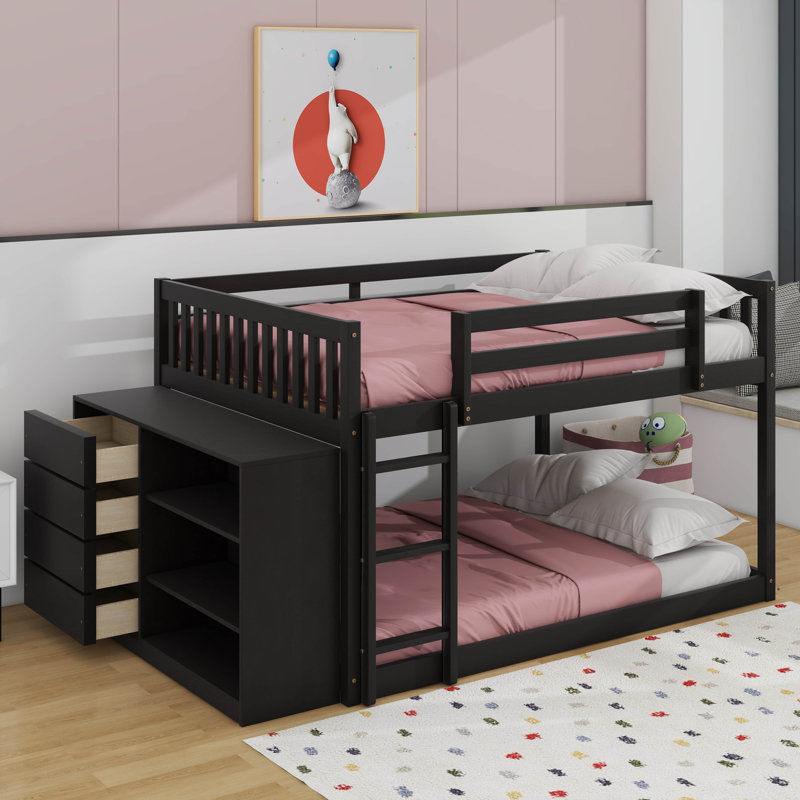 Full Over Full Bunk Bed With Drawers And Shelves, Espresso