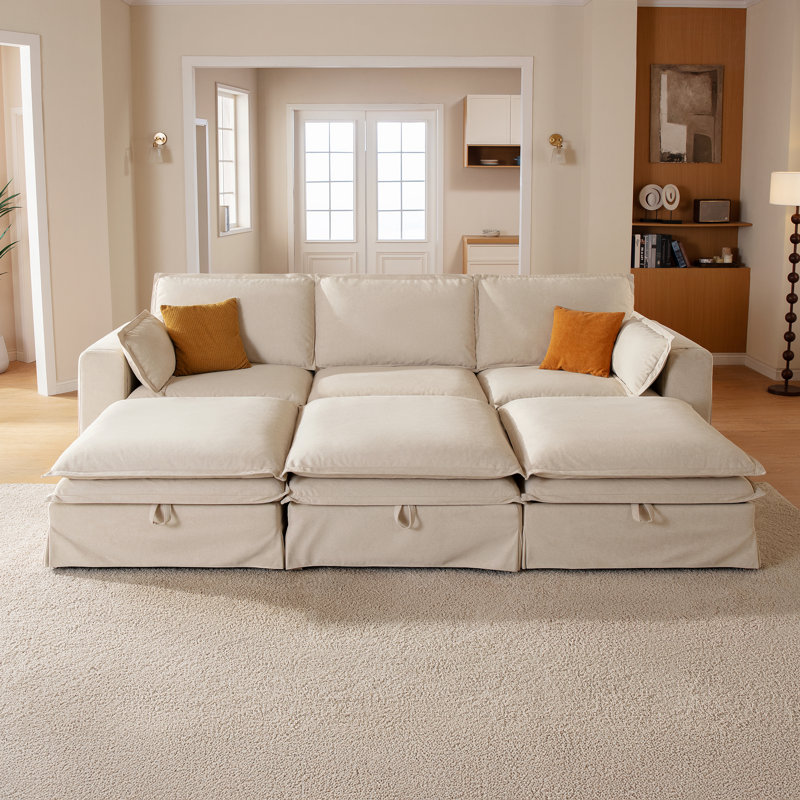 Canapé modulaire surdimensionné en tissu 125,6 po, Polyester beige