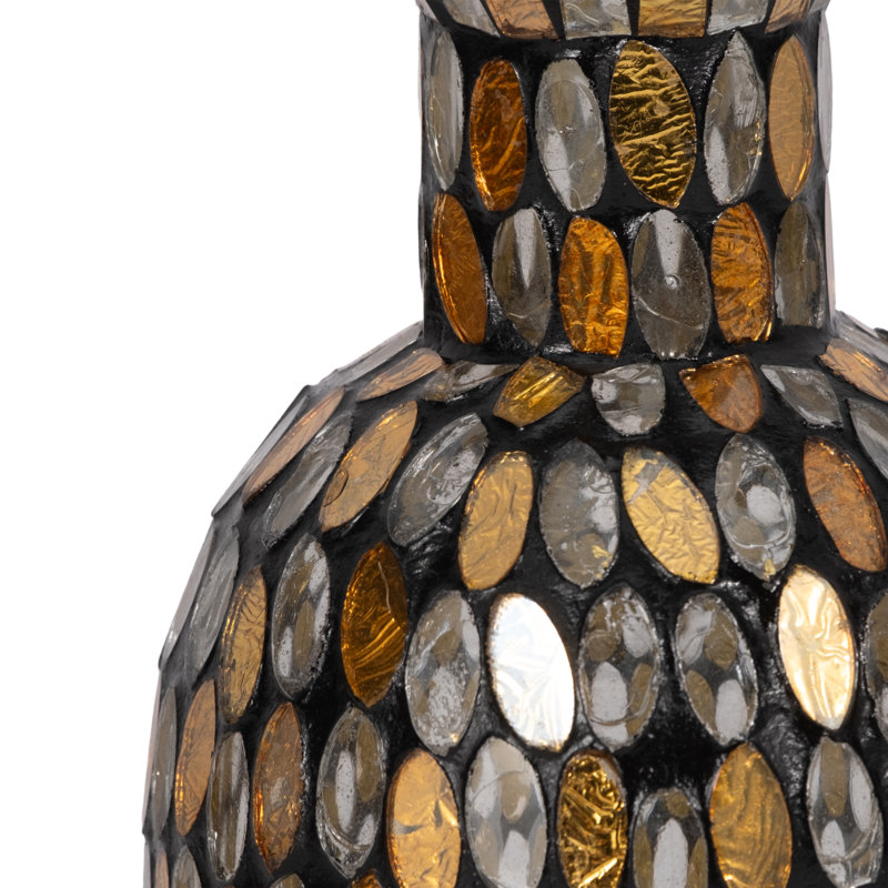 Vase en verre, Mosaïque bronze / cuivre, H 8 po x l 4 po x P 4 po