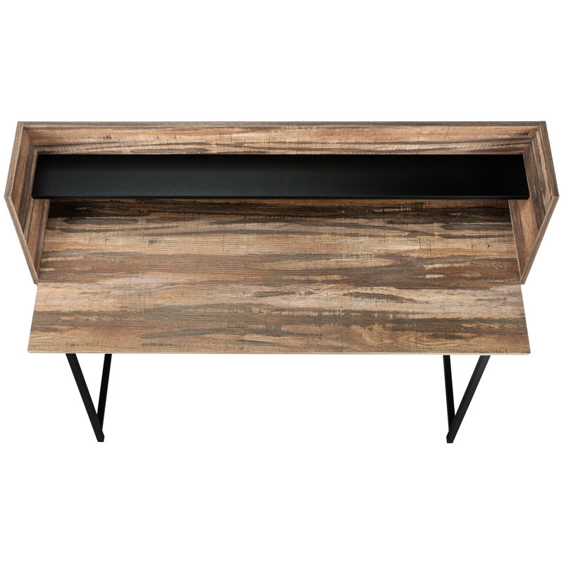 Bureau d'ordinateur de 122 cm (48 po) pour la productivité du bureau à domicile, stratifié brun et métal noir, style moderne avec options de rangement.